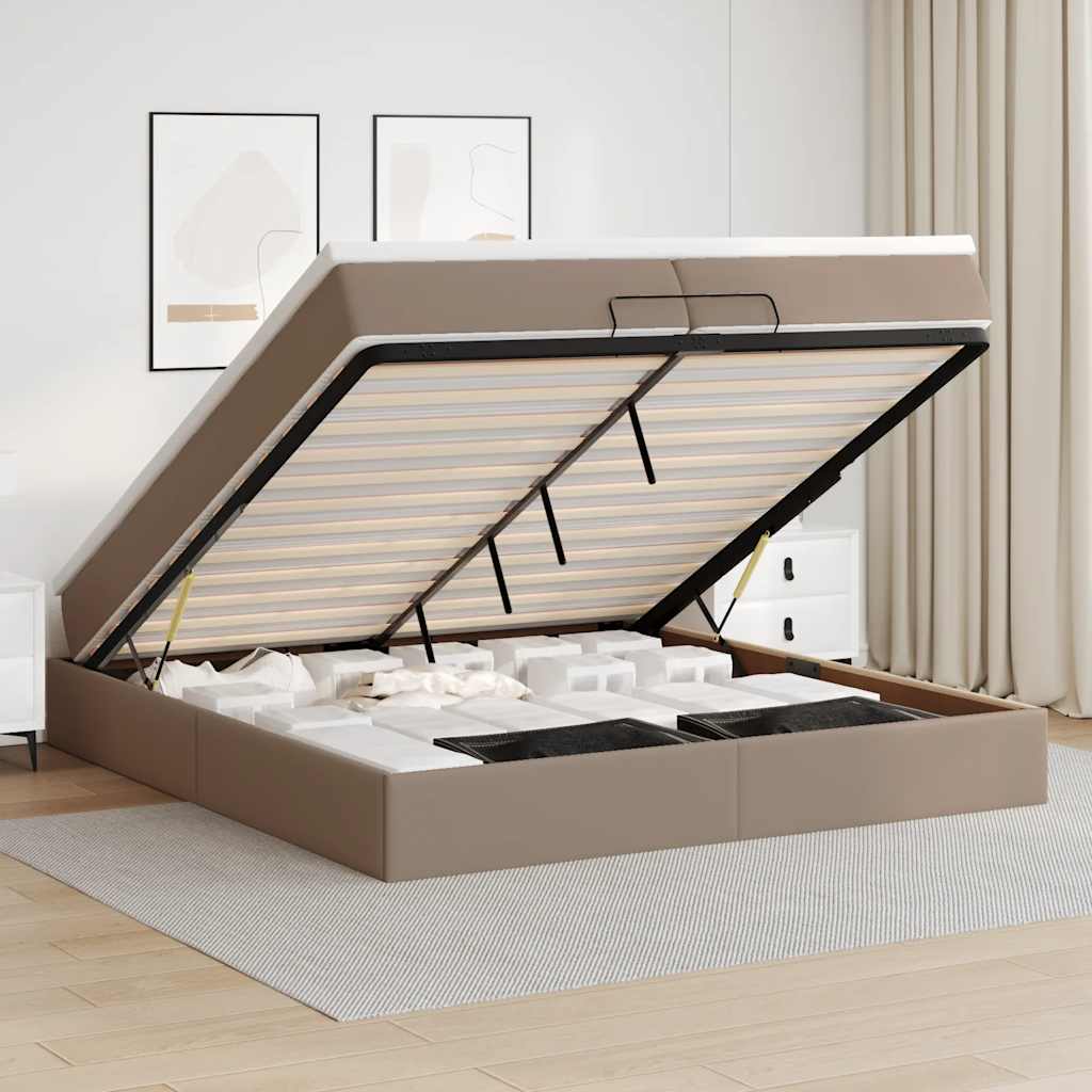 Ottoman bed met matrassen 200x200cm kunstleer cappuccinokleurig – afbeelding 1