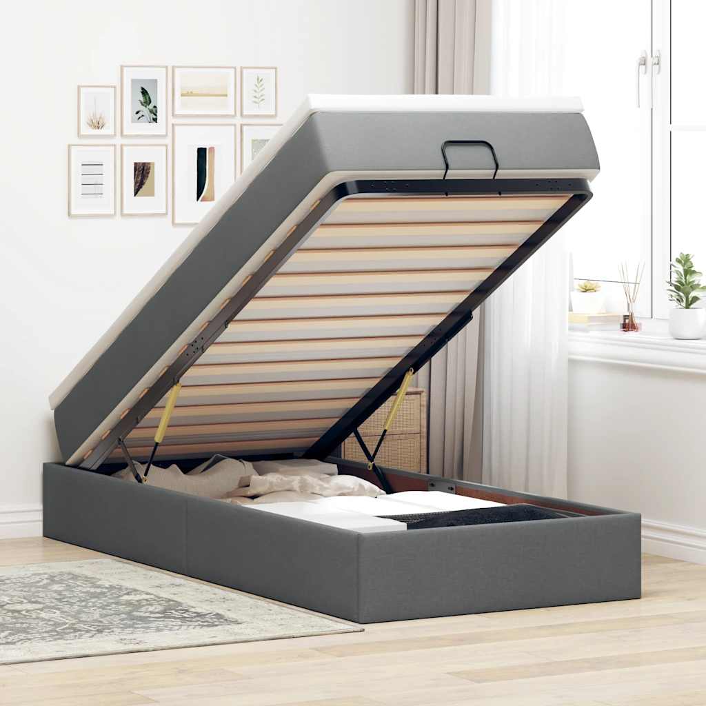 Ottoman bed met matras 80x200cm stof donkergrijs – afbeelding 1