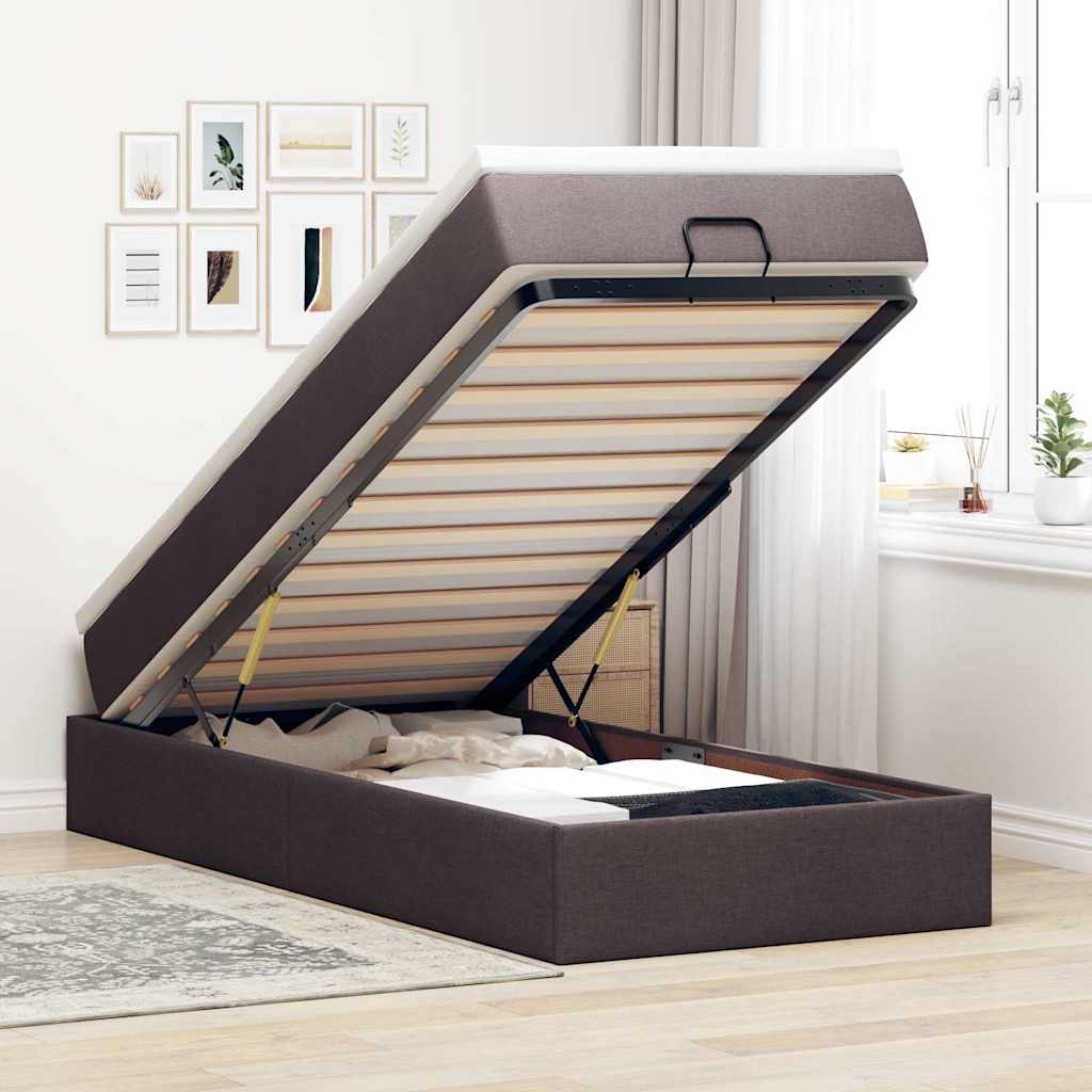 Ottoman bed met matras 80x200cm stof donkerbruin – afbeelding 1