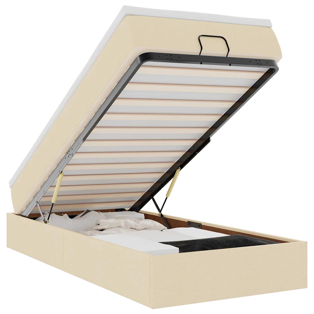 Ottoman bed met matras 80x200cm stof crèmekleurig – afbeelding 2
