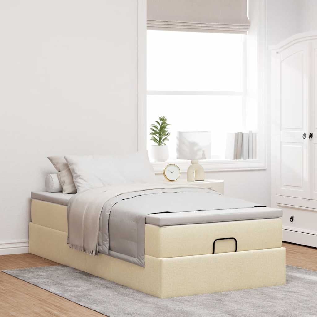 Ottoman bed met matras 80x200cm stof crèmekleurig – afbeelding 3