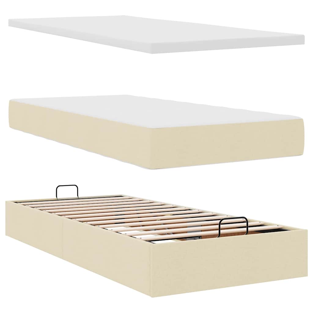 Ottoman bed met matras 80x200cm stof crèmekleurig – afbeelding 8