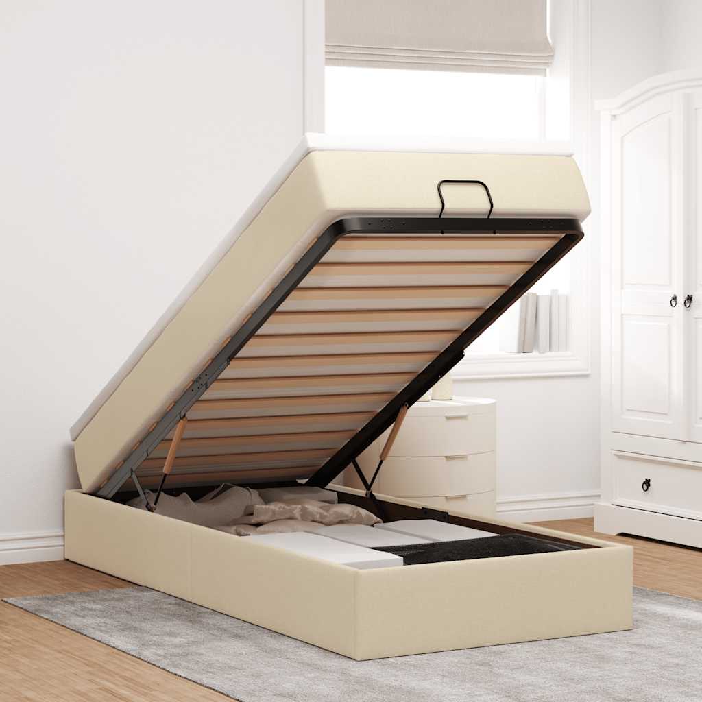 Ottoman bed met matras 90x200cm stof crèmekleurig – afbeelding 1