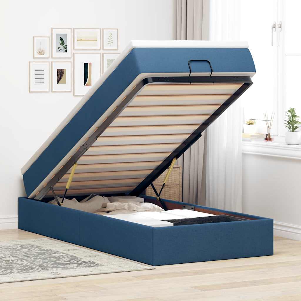 Ottoman bed met matras 90x200cm stof blauw – afbeelding 1
