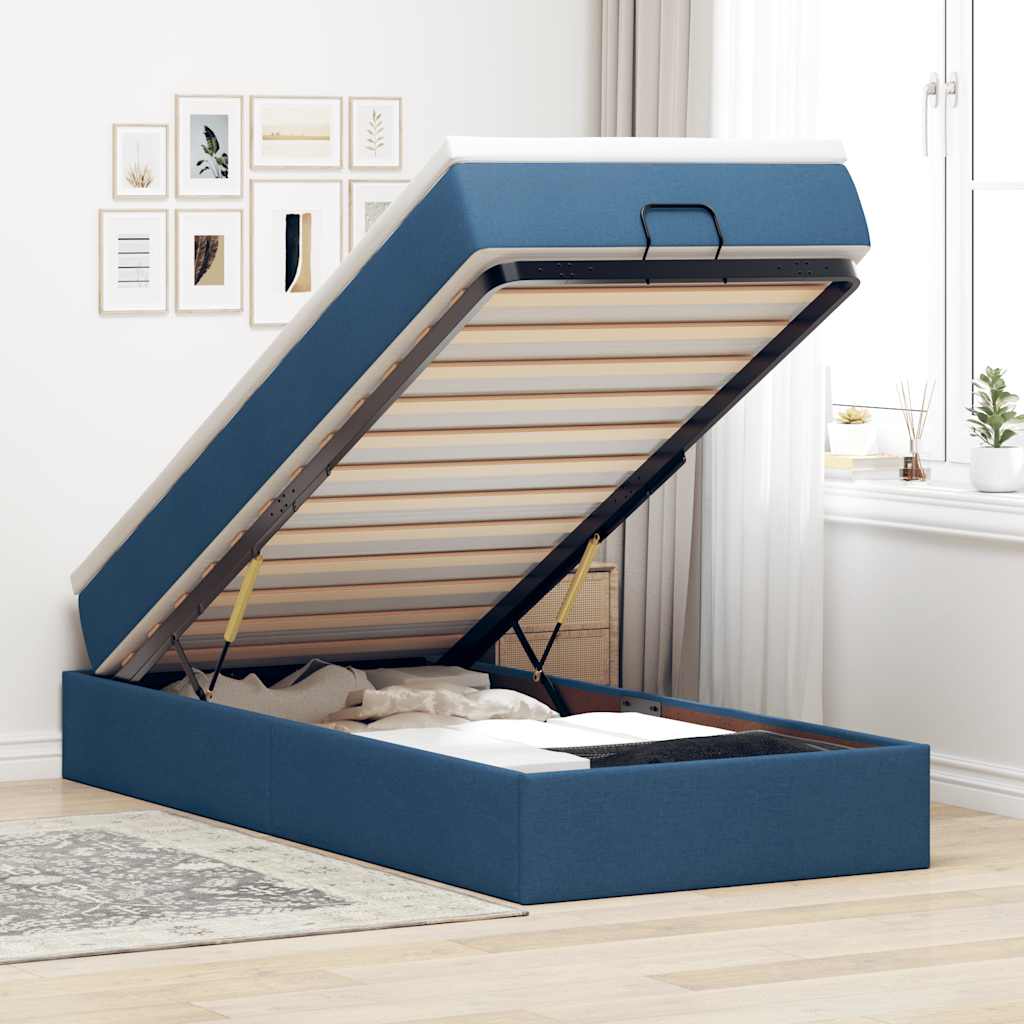 Ottoman bed met matras 100x200cm stof blauw – afbeelding 1