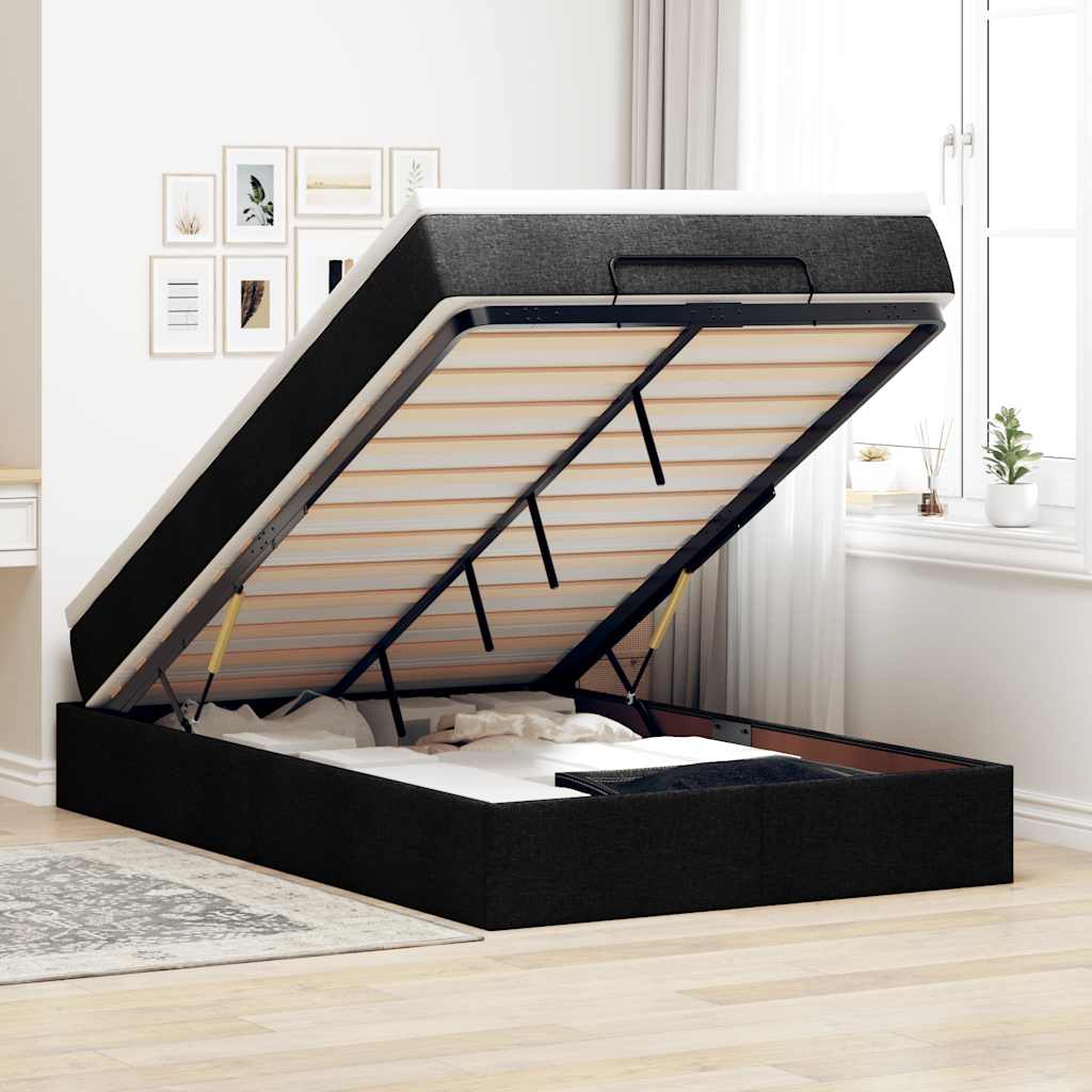 Ottoman bed met matras 120x190 cm stof zwart – afbeelding 1