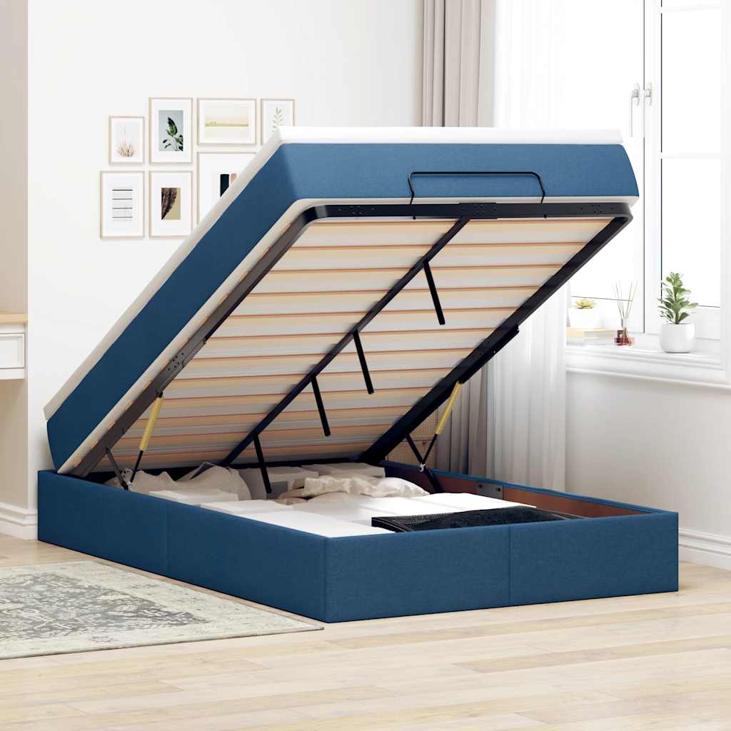 Ottoman bed met matras 120x190 cm stof blauw – afbeelding 1