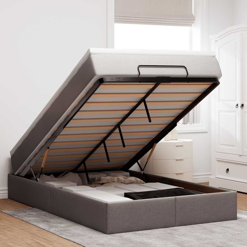 Ottoman bed met matras 120x200cm stof taupe – afbeelding 1