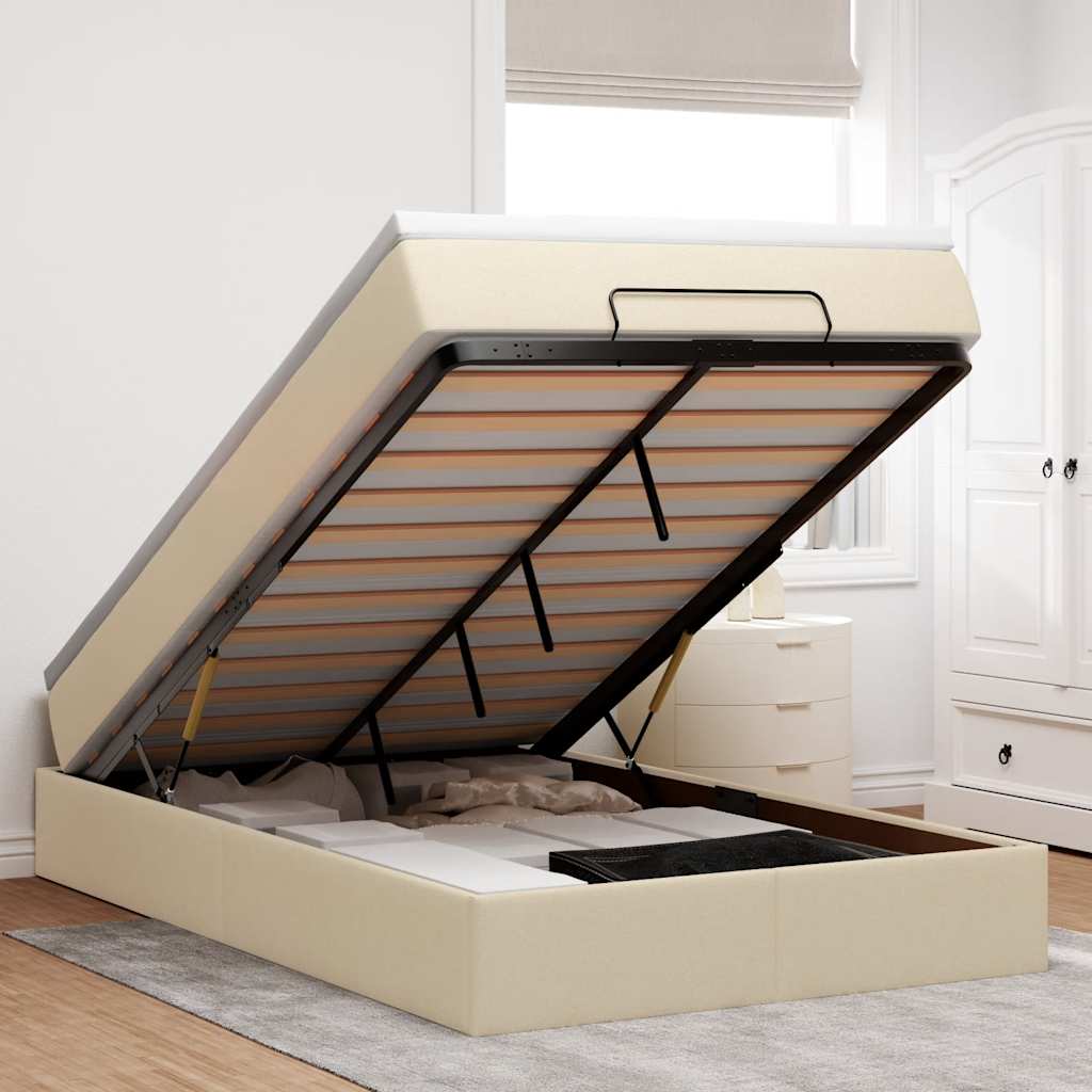 Ottoman bed met matras 120x200cm stof crèmekleurig – afbeelding 1