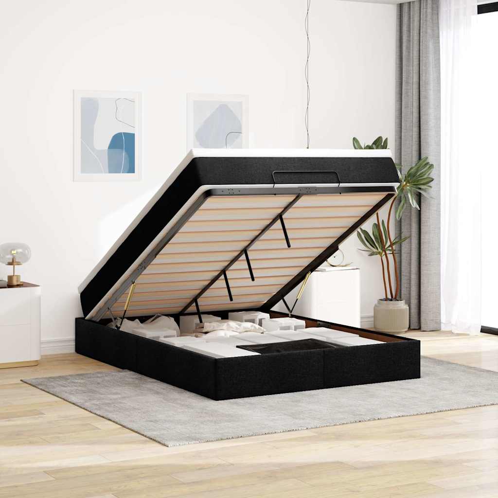 Ottoman bed met matras 140x190cm stof zwart – afbeelding 1