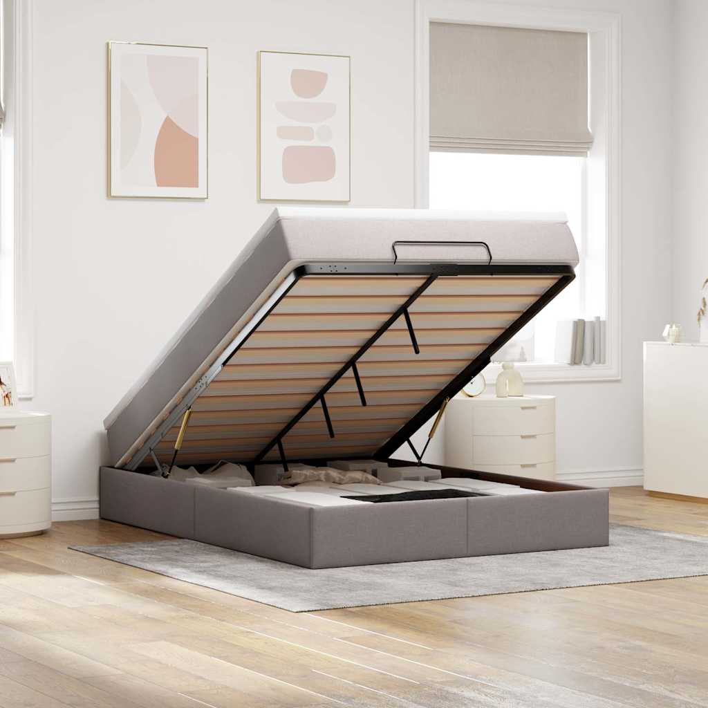 Ottoman bed met matras 140x190cm stof taupe – afbeelding 1
