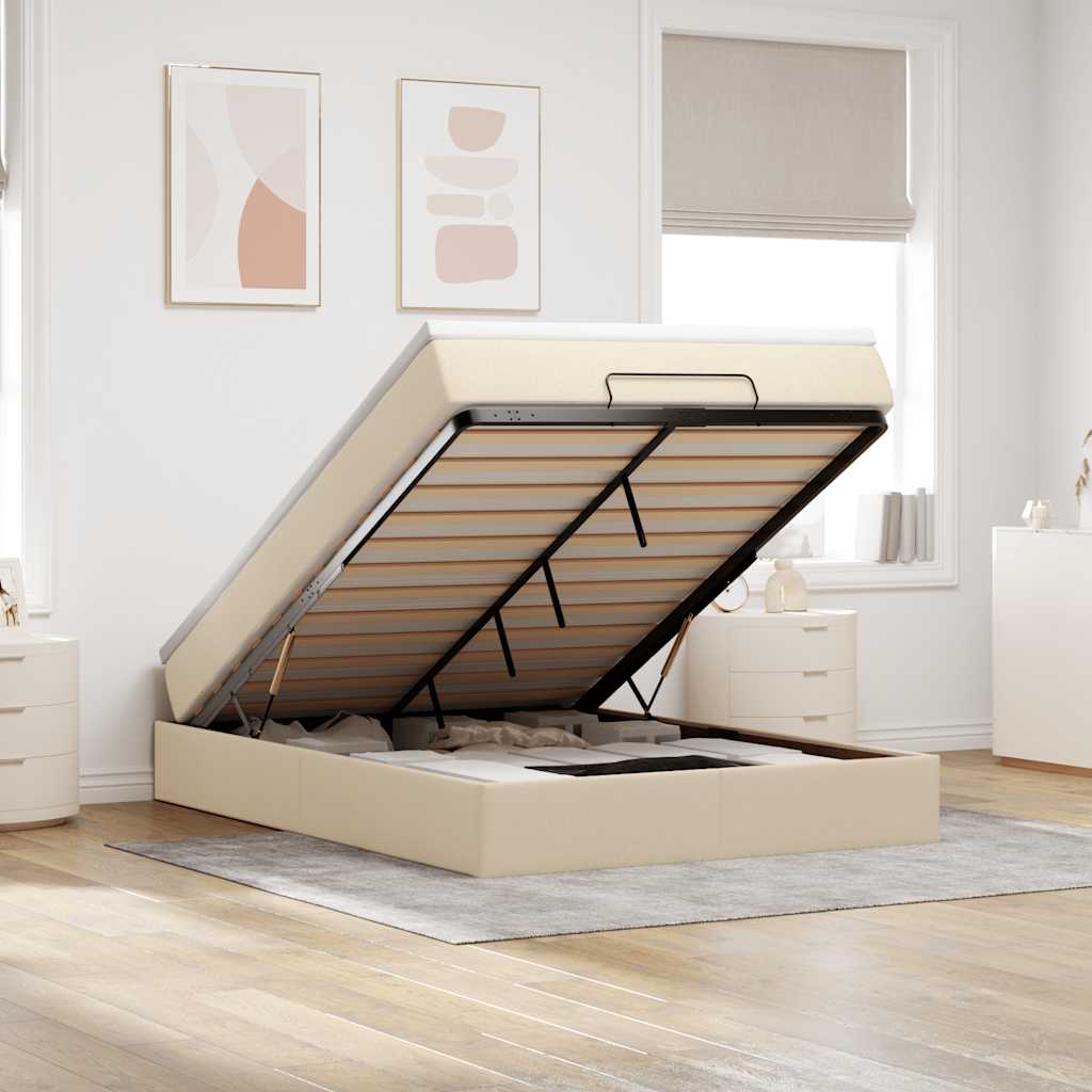 Ottoman bed met matras 140x190cm stof crèmekleurig – afbeelding 1