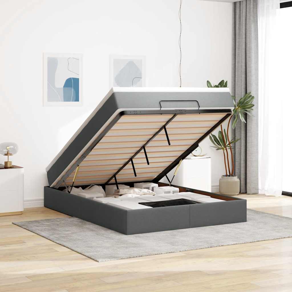Ottoman bed met matras 140x200cm stof donkergrijs – afbeelding 1