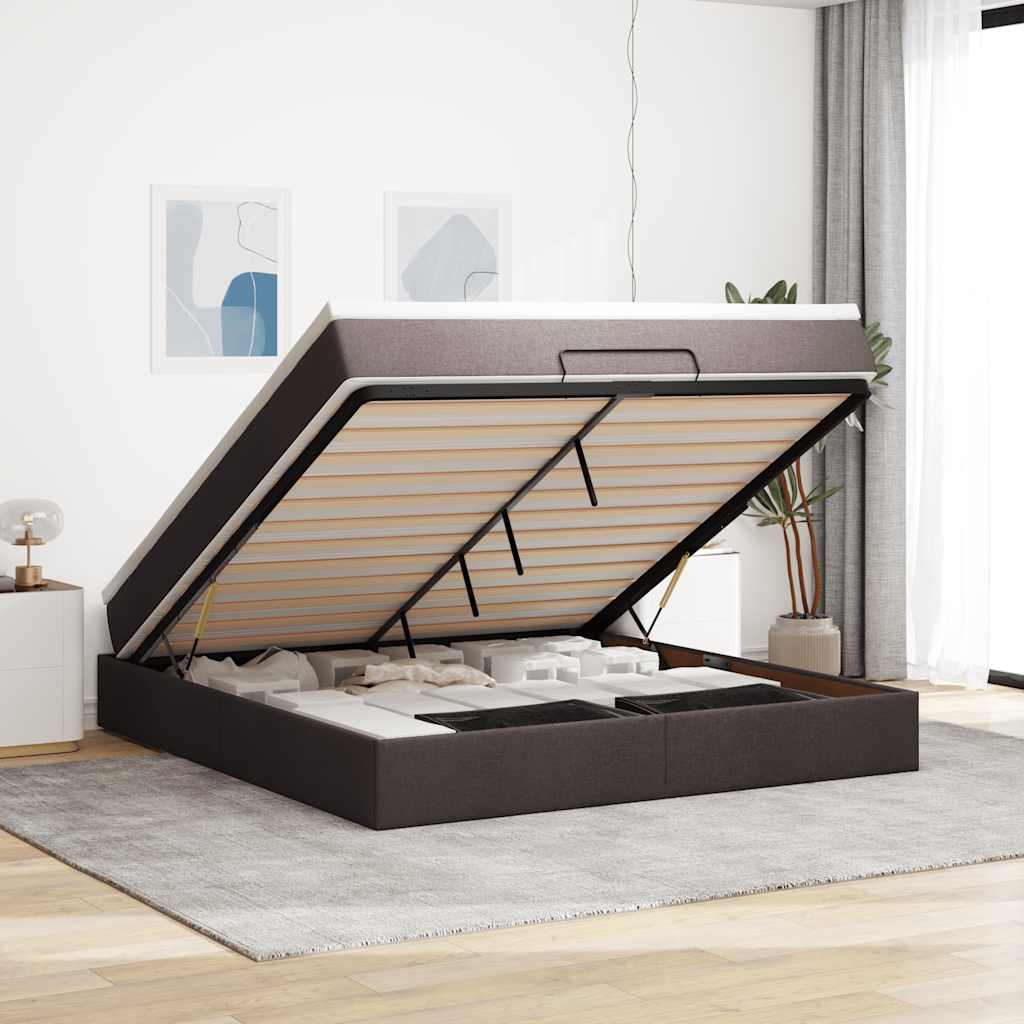 Ottoman bed met matras 160x200cm stof donkerbruin – afbeelding 1