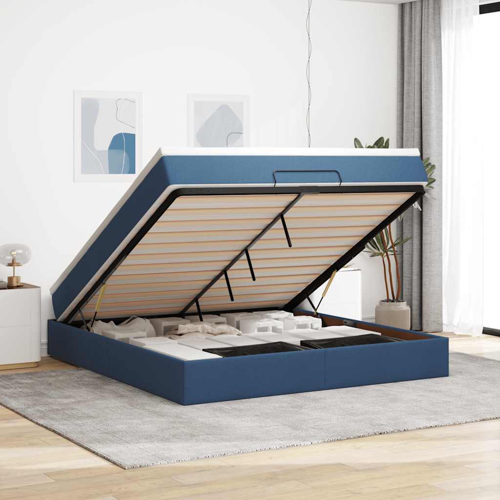 Ottoman bed met matras 160x200cm stof blauw – afbeelding 1