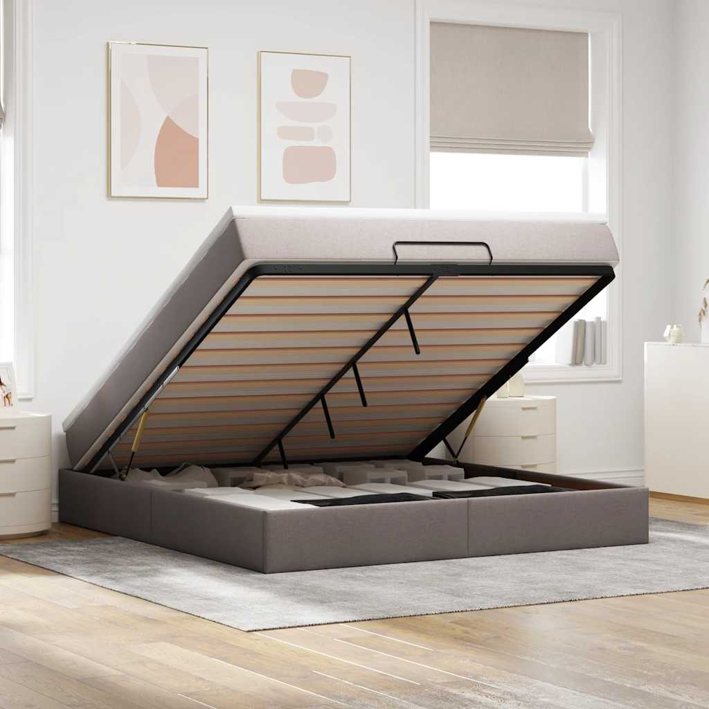 Ottoman bed met matras 180x200cm stof taupe – afbeelding 1