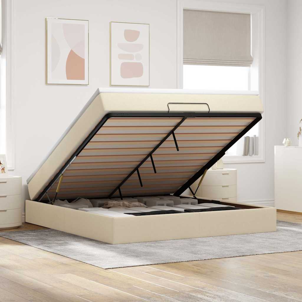 Ottoman bed met matras 180x200cm stof crèmekleurig – afbeelding 1