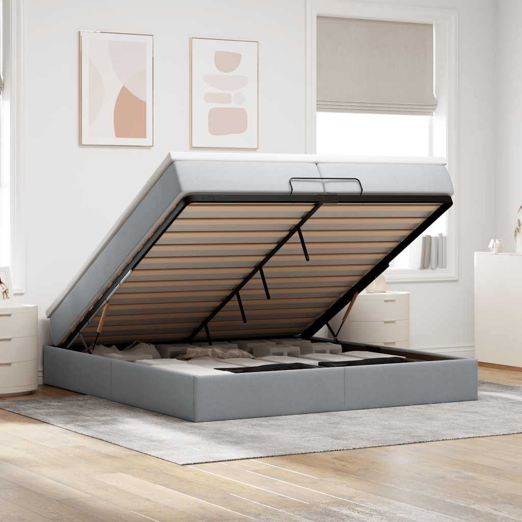 Ottoman bed met matrassen 200x200cm stof lichtgrijs – afbeelding 1