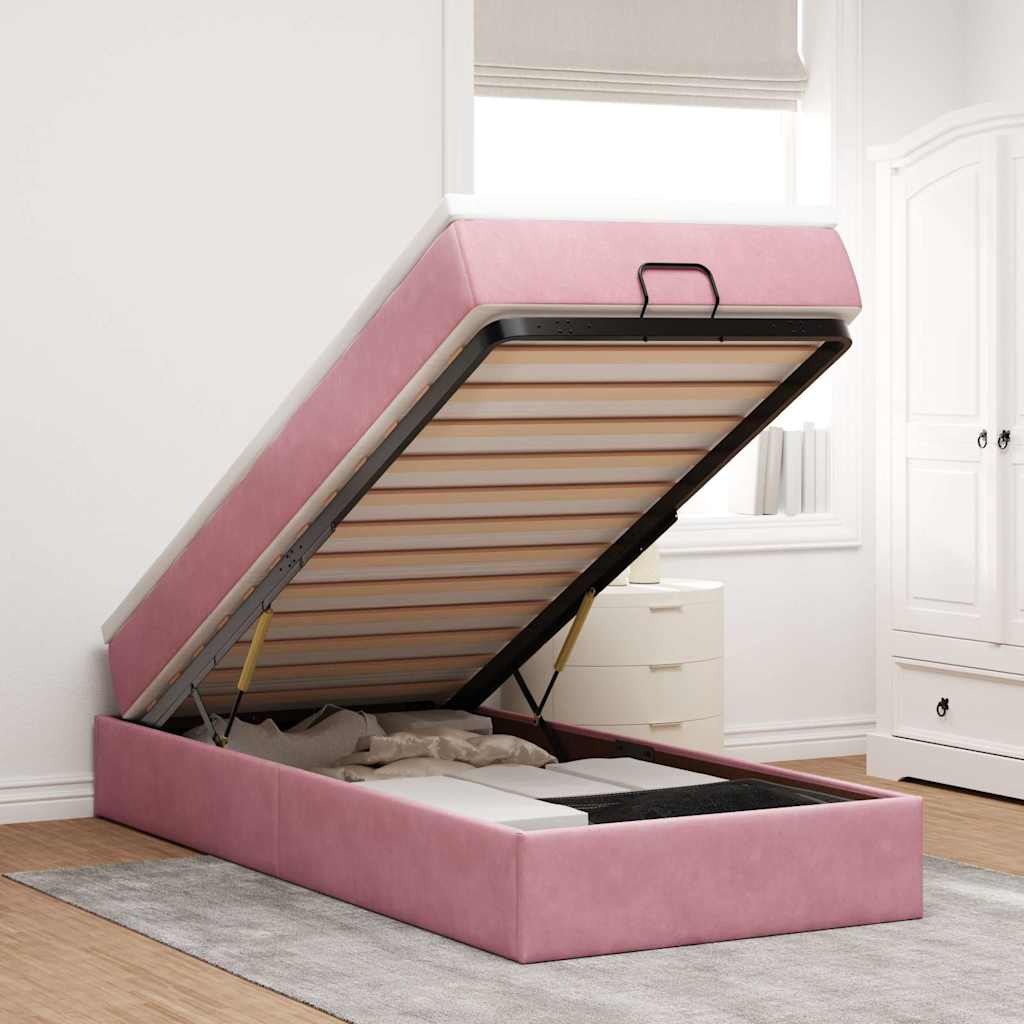 Ottoman bed met matras 80x200cm fluweel roze – afbeelding 1