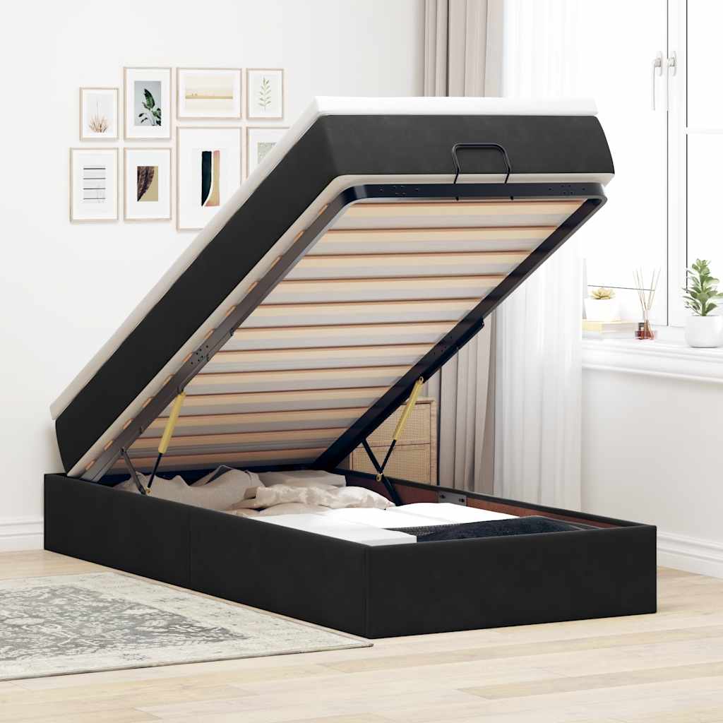 Ottoman bed met matras 90x200cm fluweel zwart – afbeelding 1