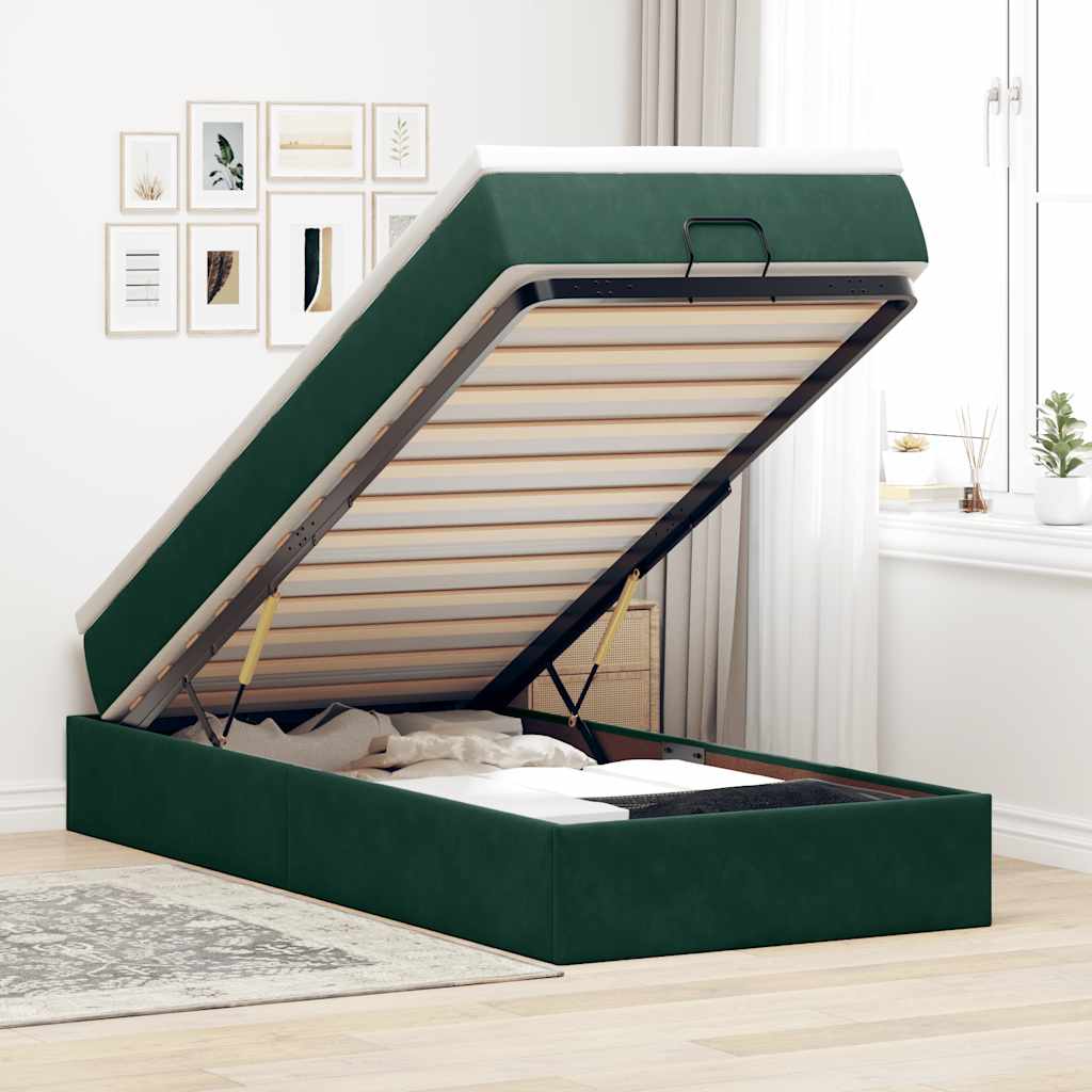 Ottoman bed met matras 90x200cm fluweel donkergroen – afbeelding 1