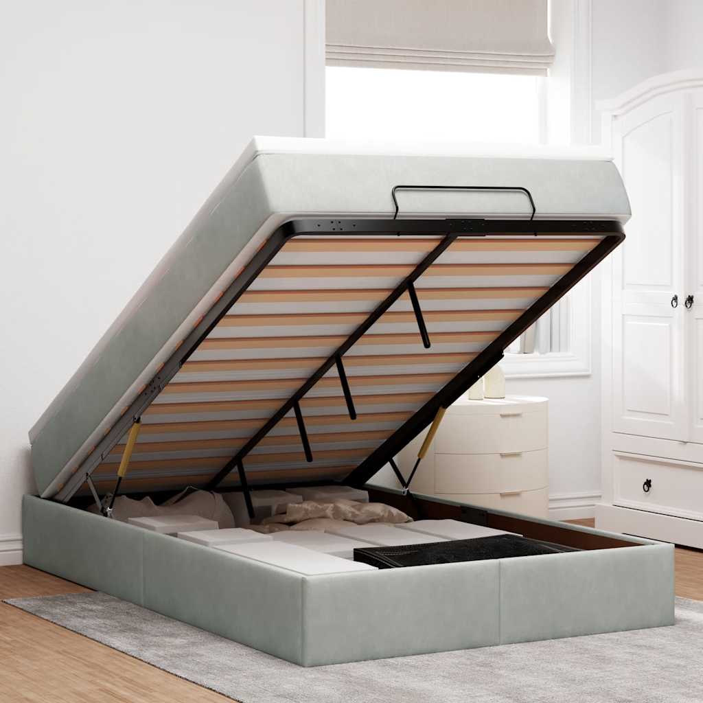 Bed poef met matras 120x190 cm fluweel lichtgrijs – afbeelding 1