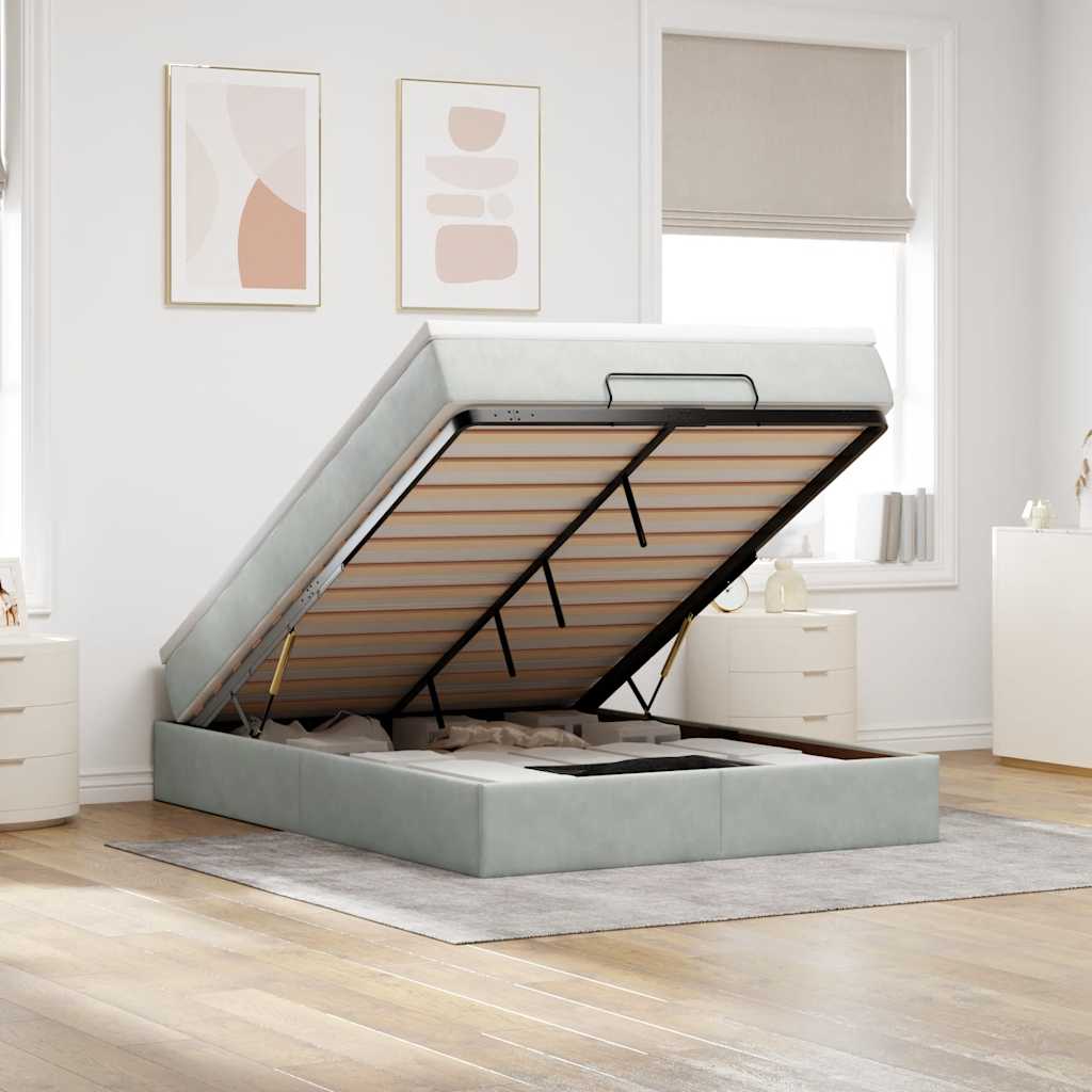 Ottoman bed met matras 140x190cm fluweel lichtgrijs – afbeelding 1