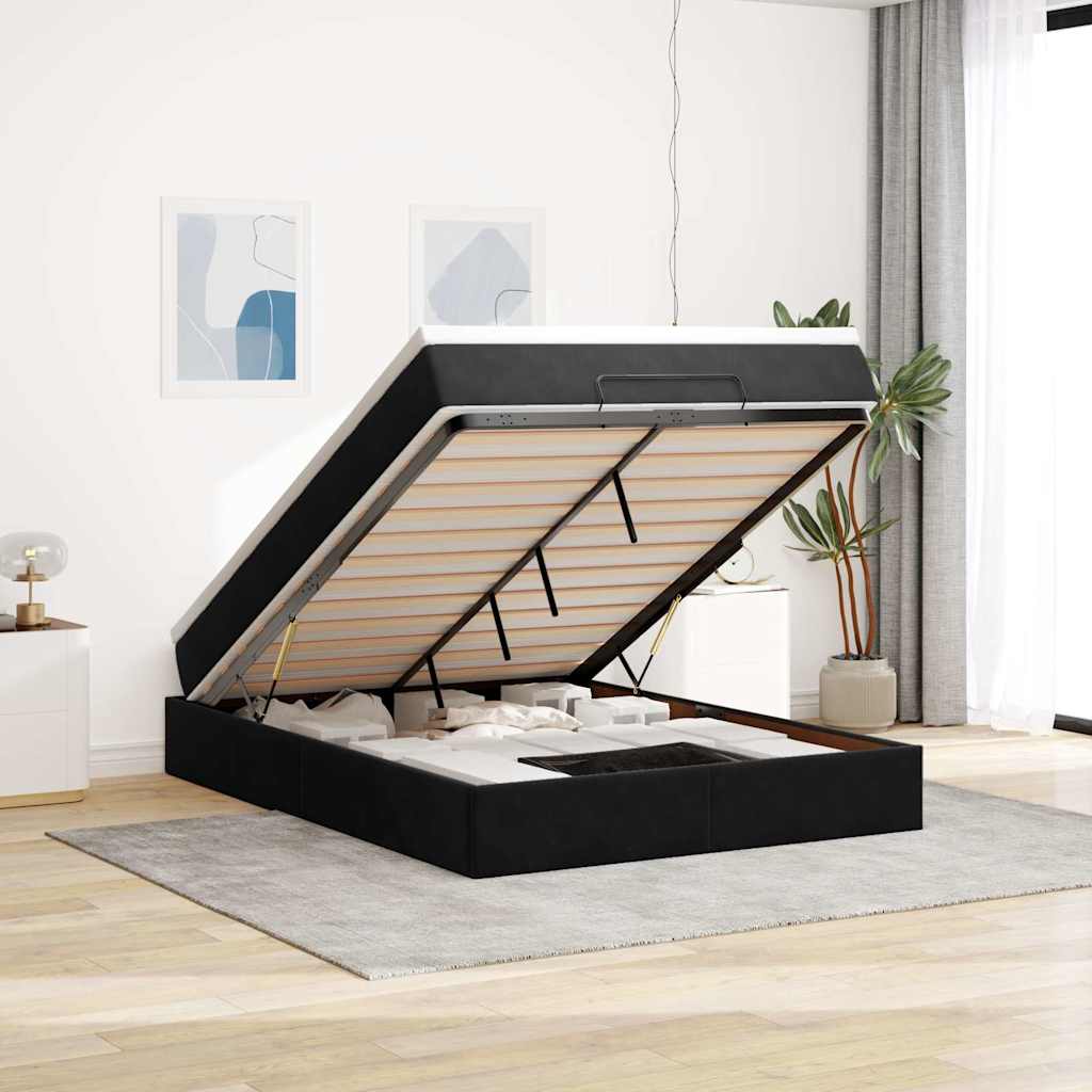 Ottoman bed met matras 140x200cm fluweel zwart – afbeelding 1