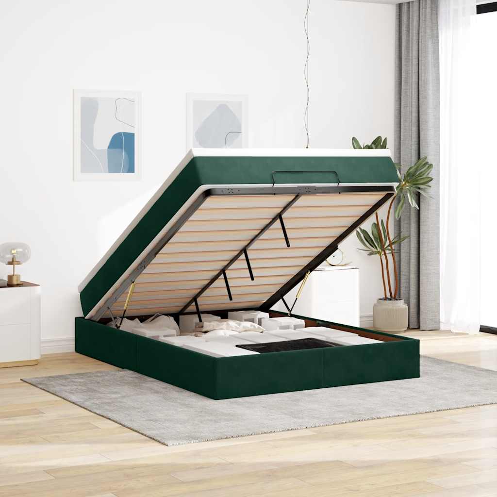 Ottoman bed met matras 140x200cm fluweel donkergroen – afbeelding 1