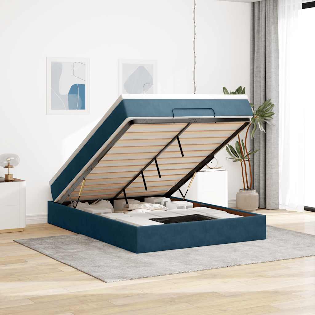 Ottoman bed met matras 140x200cm fluweel donkerblauw – afbeelding 1