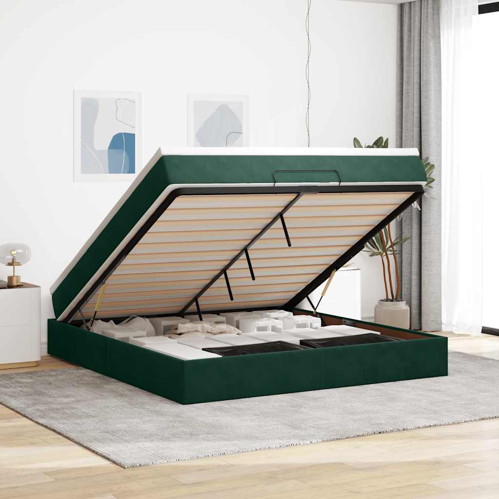 Ottoman bed met matras 160x200cm fluweel donkergroen – afbeelding 1