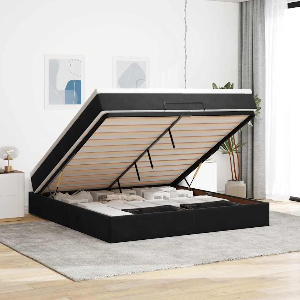 Ottoman bed met matras 180x200cm fluweel zwart – afbeelding 1