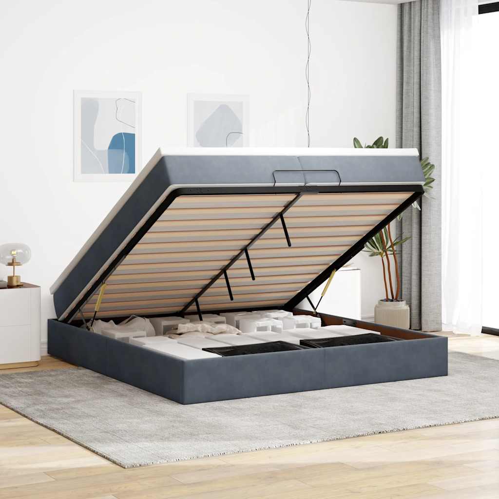Ottoman bed met matrassen 200x200cm fluweel donkergrijs – afbeelding 1