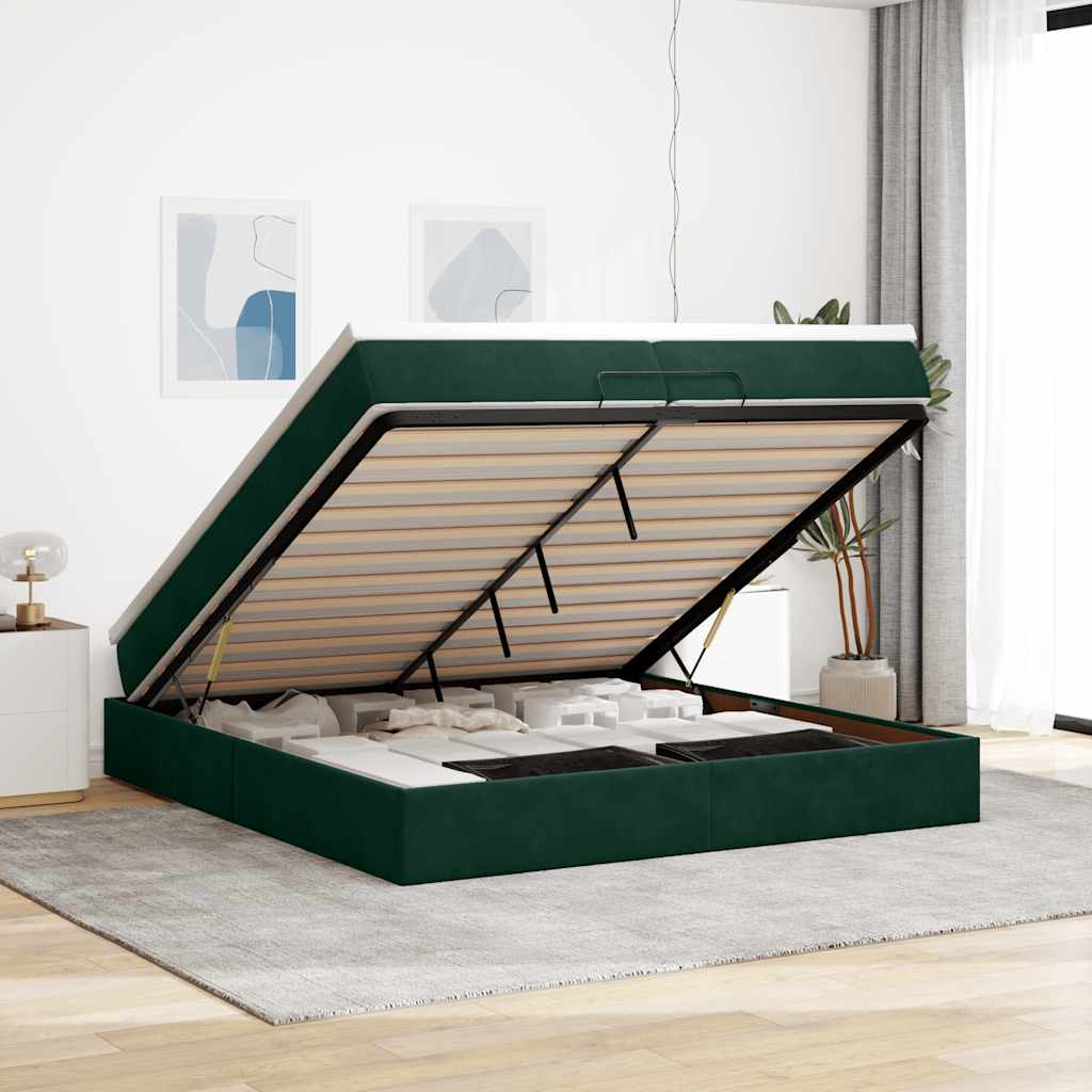Ottoman bed met matrassen 200x200cm fluweel donkergroen