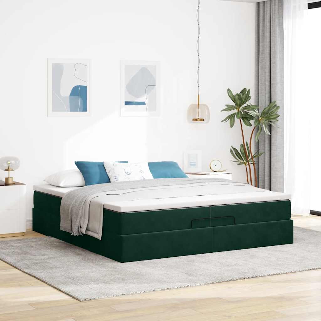 Ottoman bed met matrassen 200x200cm fluweel donkergroen – afbeelding 3
