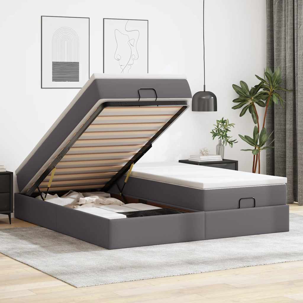 Ottoman bed met matrassen 160x200cm kunstleer grijs – afbeelding 1
