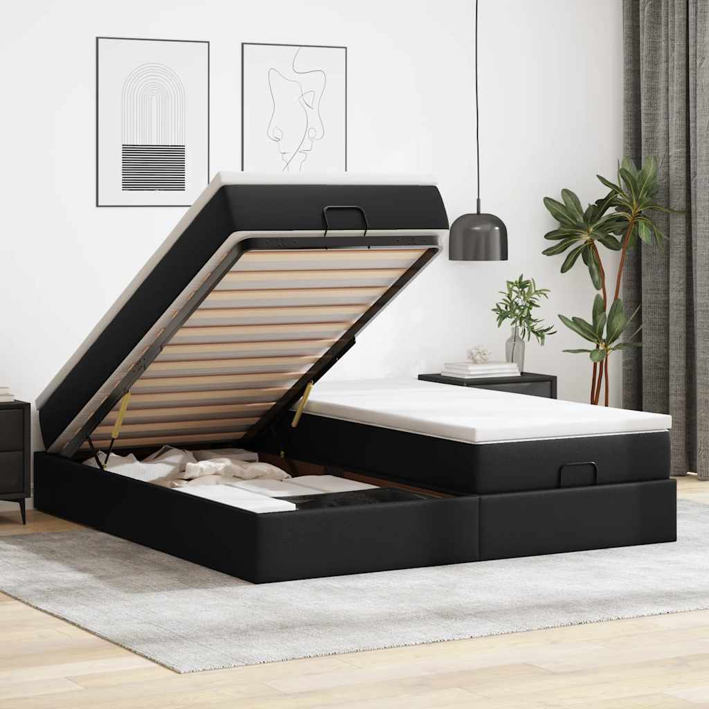 Ottoman bed met matrassen 180x200cm kunstleer zwart – afbeelding 1