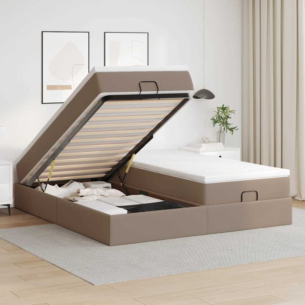 Ottoman bed met matrassen 180x200cm kunstleer cappuccinokleurig – afbeelding 1