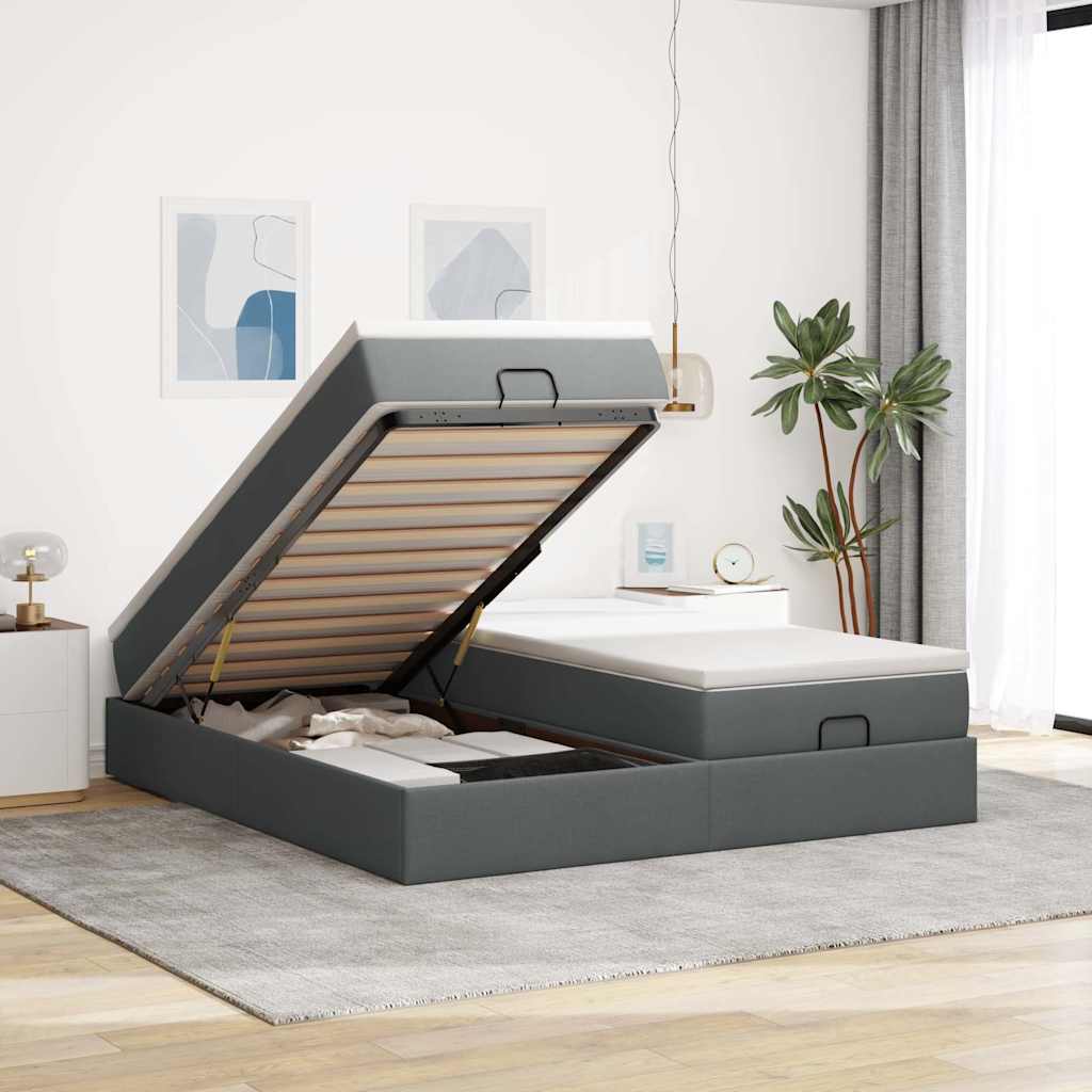 Ottoman bed met matrassen 160x200cm stof donkergrijs – afbeelding 1