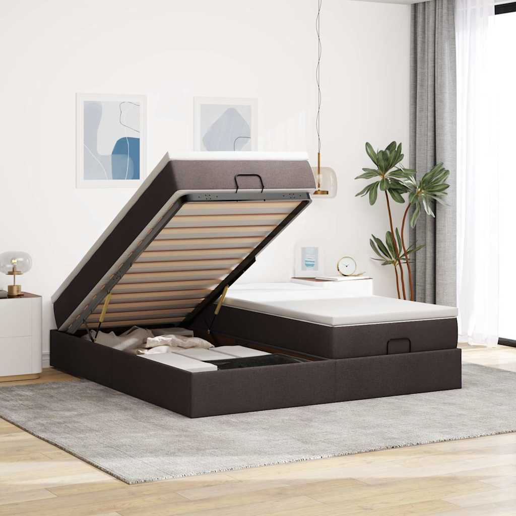 Ottoman bed met matrassen 180x200cm stof donkerbruin – afbeelding 1