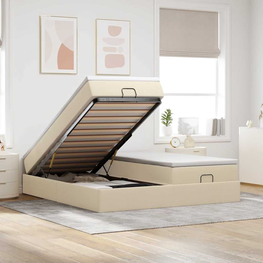 Ottoman bed met matrassen 180x200cm stof crèmekleurig – afbeelding 1