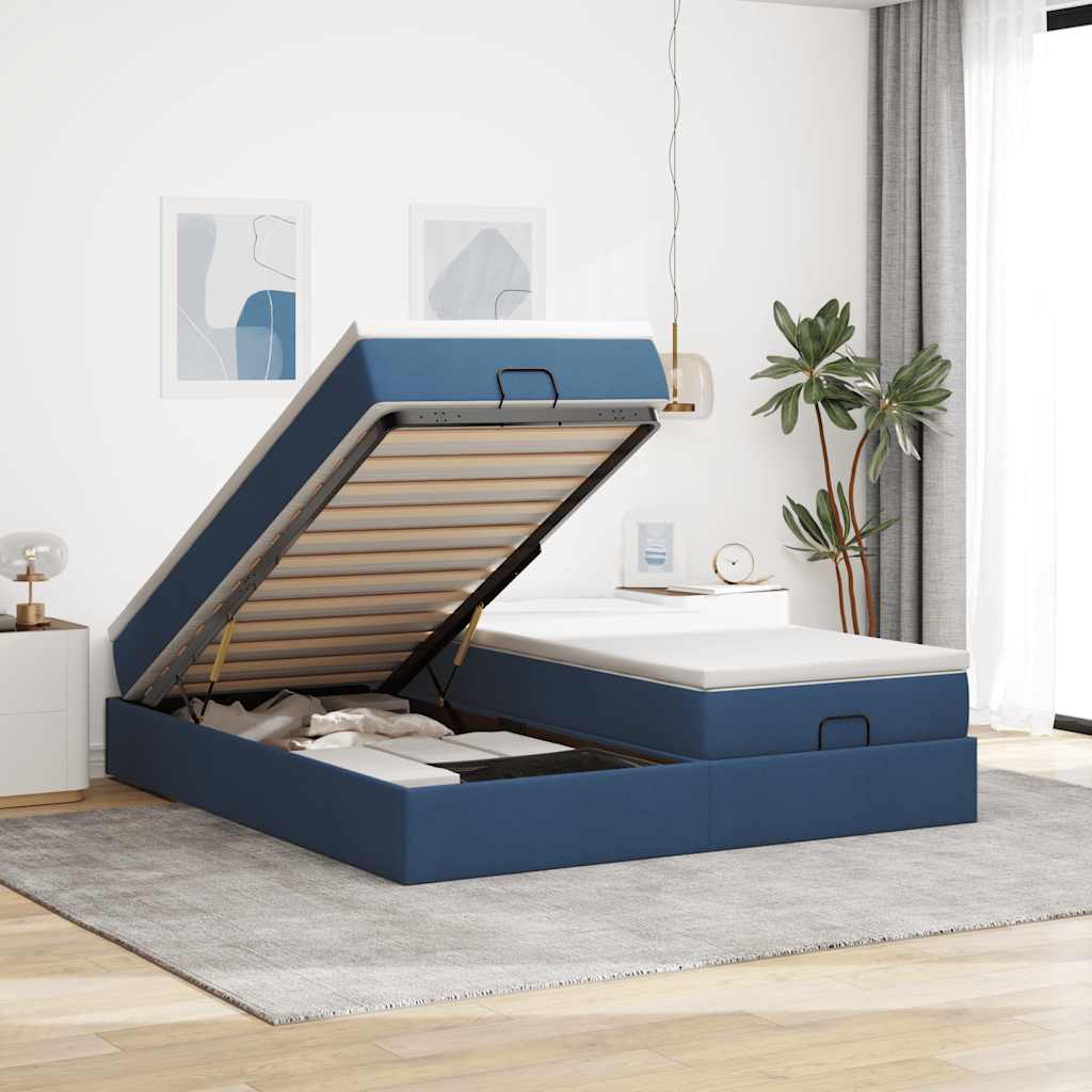 Ottoman bed met matrassen 180x200cm stof blauw – afbeelding 1