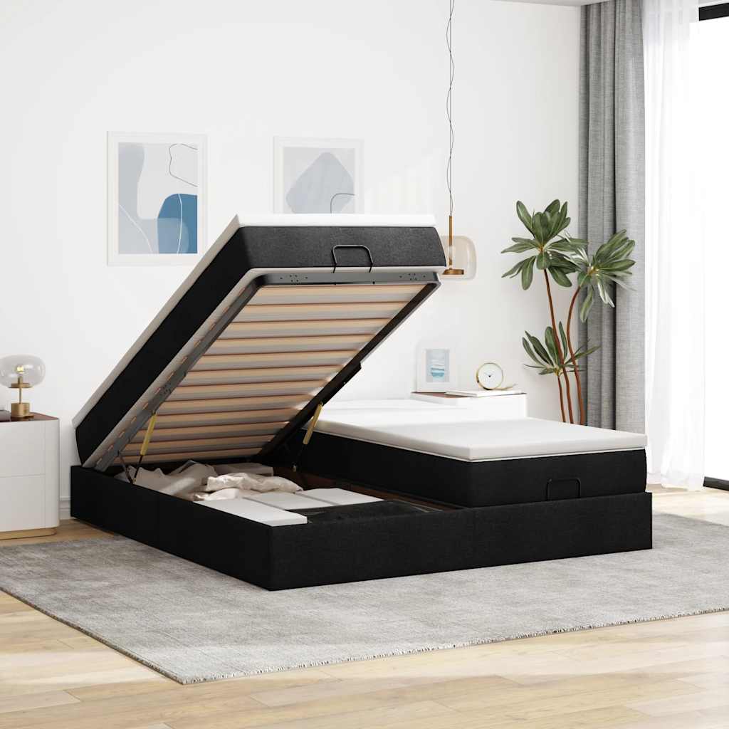 Ottoman bed met matrassen 200x200cm stof zwart – afbeelding 1