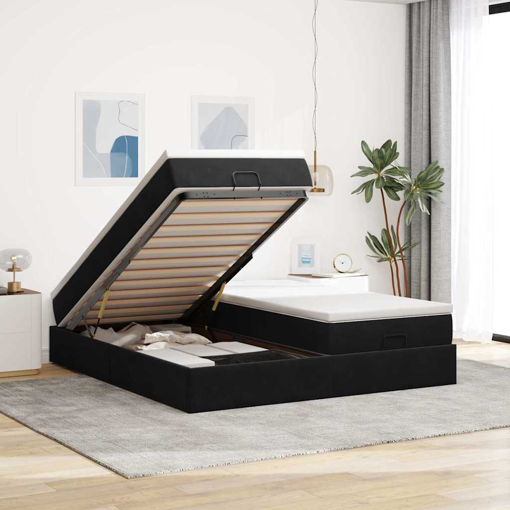 Ottoman bed met matrassen 160x200cm fluweel zwart – afbeelding 1
