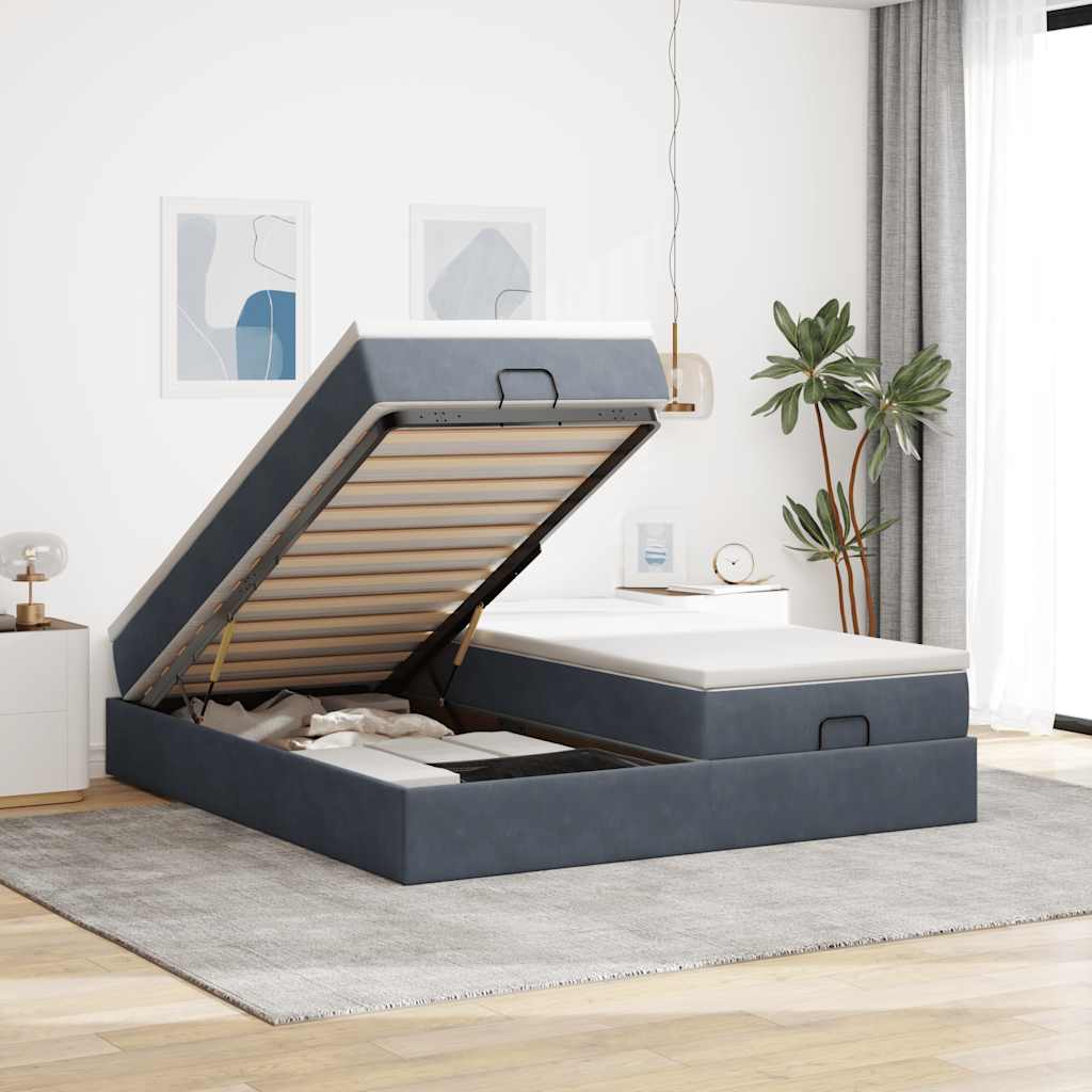Ottoman bed met matrassen 200x200cm fluweel donkergrijs – afbeelding 1