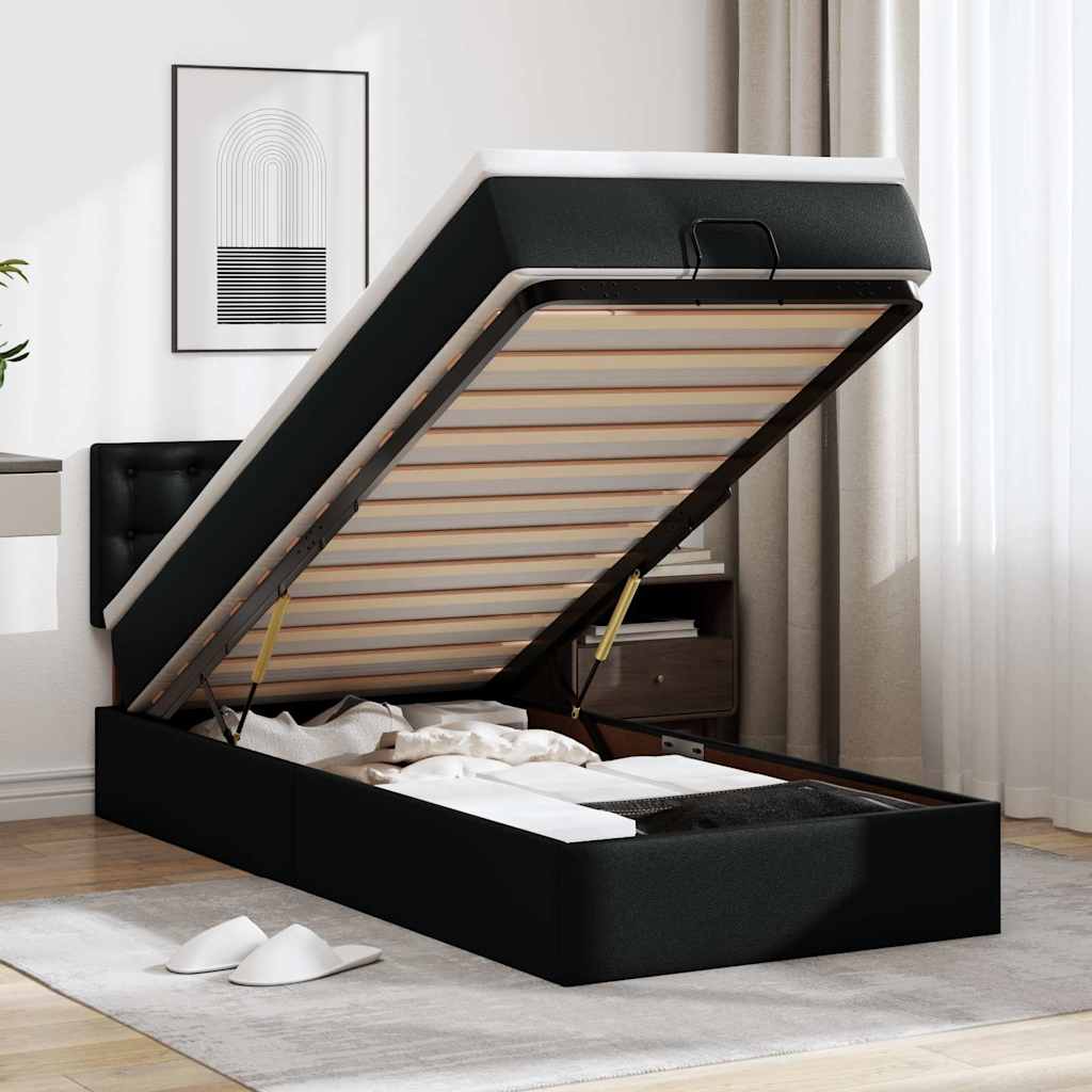 Ottomaanse bed met matras 90x190cm kunstleer zwart – afbeelding 1