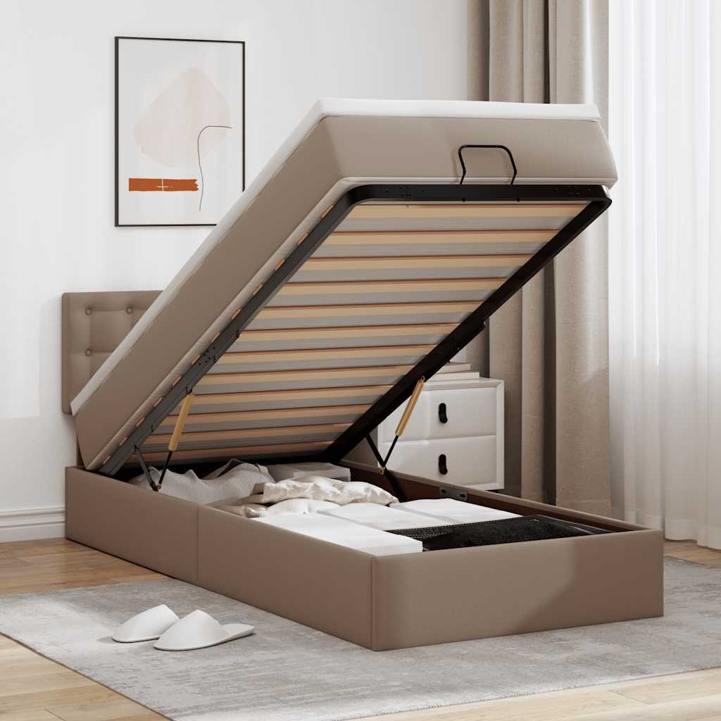 Ottomaanse bed met matras 90x190cm kunstleer cappuccinokleurig – afbeelding 1