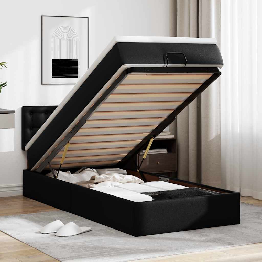 Ottomaanse bed met matras 90x200cm kunstleer zwart – afbeelding 1