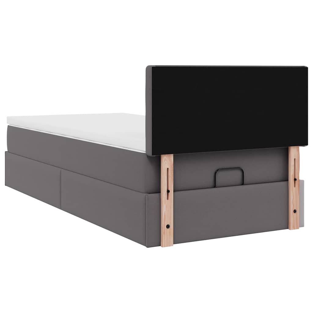 Ottomaanse bed met matras 90x200cm kunstleer grijs – afbeelding 11