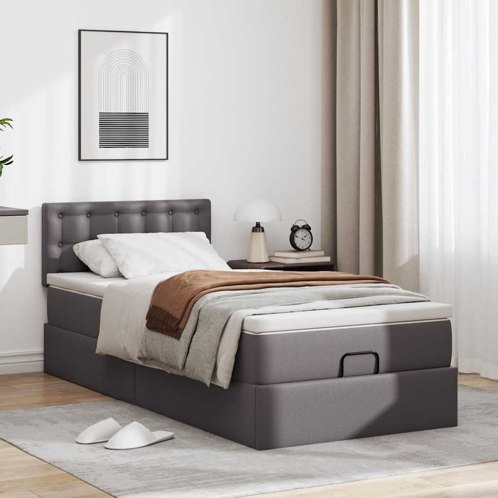 Ottomaanse bed met matras 90x200cm kunstleer grijs – afbeelding 3